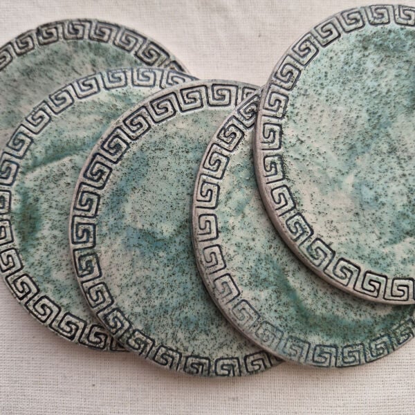 Meander Desenli Seramik 2'li Bardak Altlığı