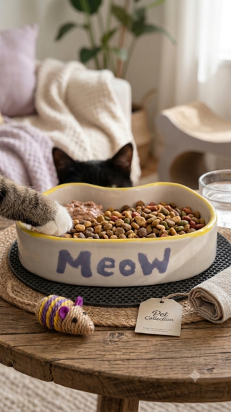 Meow El Yapımı Seramik Mama Kabı
