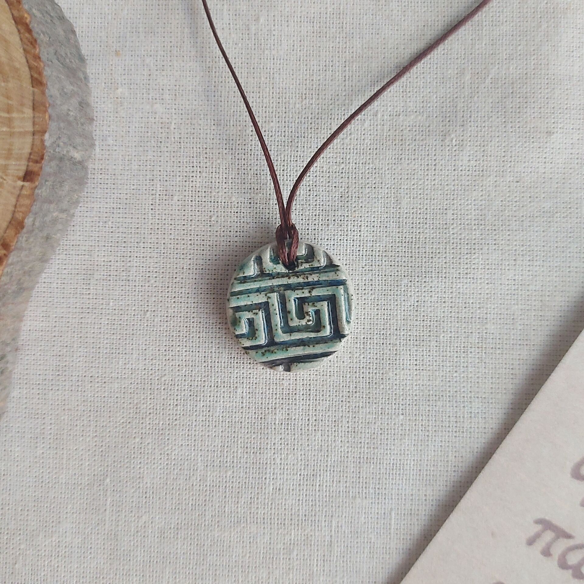 Turkuaz Meander Seramik Kolye