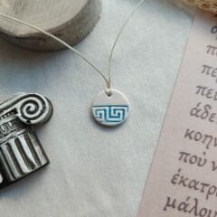 Mavi Beyaz Meander Seramik Kolye