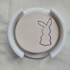 Tavşan Temalı 2'li El Yapımı Unique Seramik Bardak Altlığı