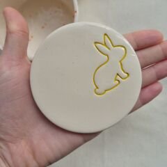 Tavşan Temalı 2'li El Yapımı Unique Seramik Bardak Altlığı