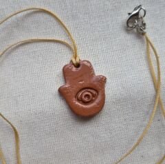 Hamsa El Yapımı Seramik Nazar Kolyesi