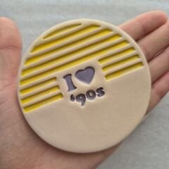 90s Temalı El Yapımı Seramik Bardak Altlığı 2 Adet