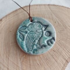 Athena'nın Baykuşu Seramik Kolye (Yeşil-Siyah)