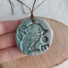 Athena'nın Baykuşu Seramik Kolye (Yeşil-Siyah)