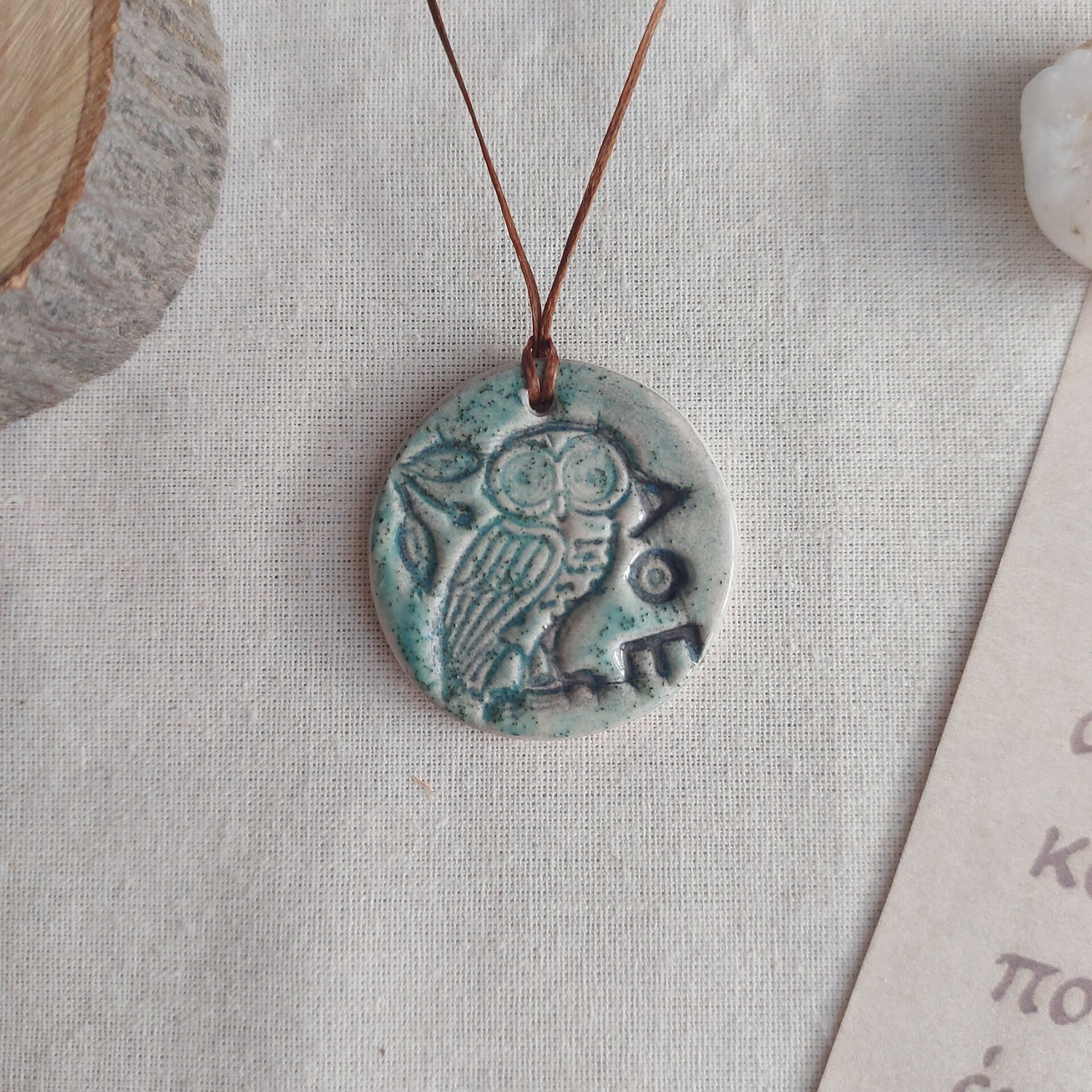 Athena'nın Baykuşu Seramik Kolye (Yeşil-Siyah)