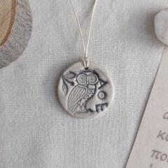 Athena'nın Baykuşu Seramik Kolye (Beyaz)