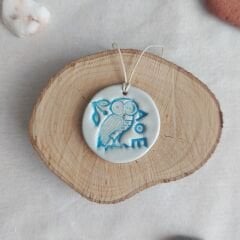 Athena'nın Baykuşu Seramik Kolye (Mavi)