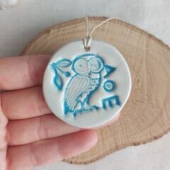 Athena'nın Baykuşu Seramik Kolye (Mavi)