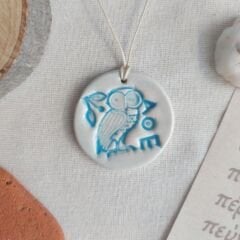 Athena'nın Baykuşu Seramik Kolye (Mavi)